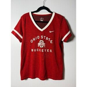 Nike Ohio State Buckeyes Women's VNeck Red Graphic Short Sleeve Dri-Fit Tee SZ L
